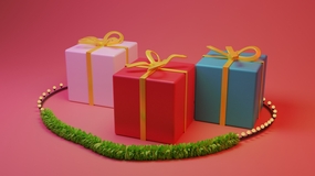 绑着金色丝带的圣诞礼物图片